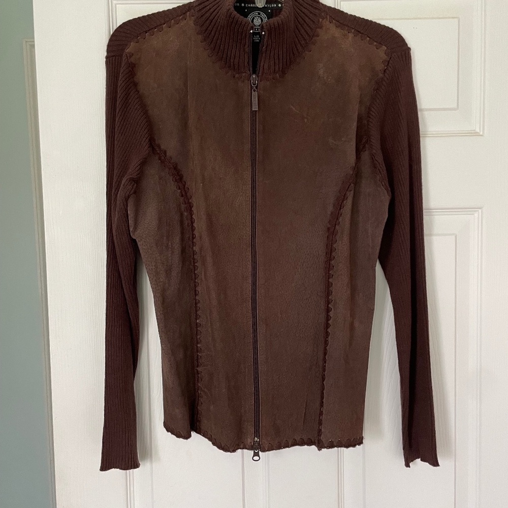 Brown zip suede sweater jacket - Size L - Picture 1 of 6